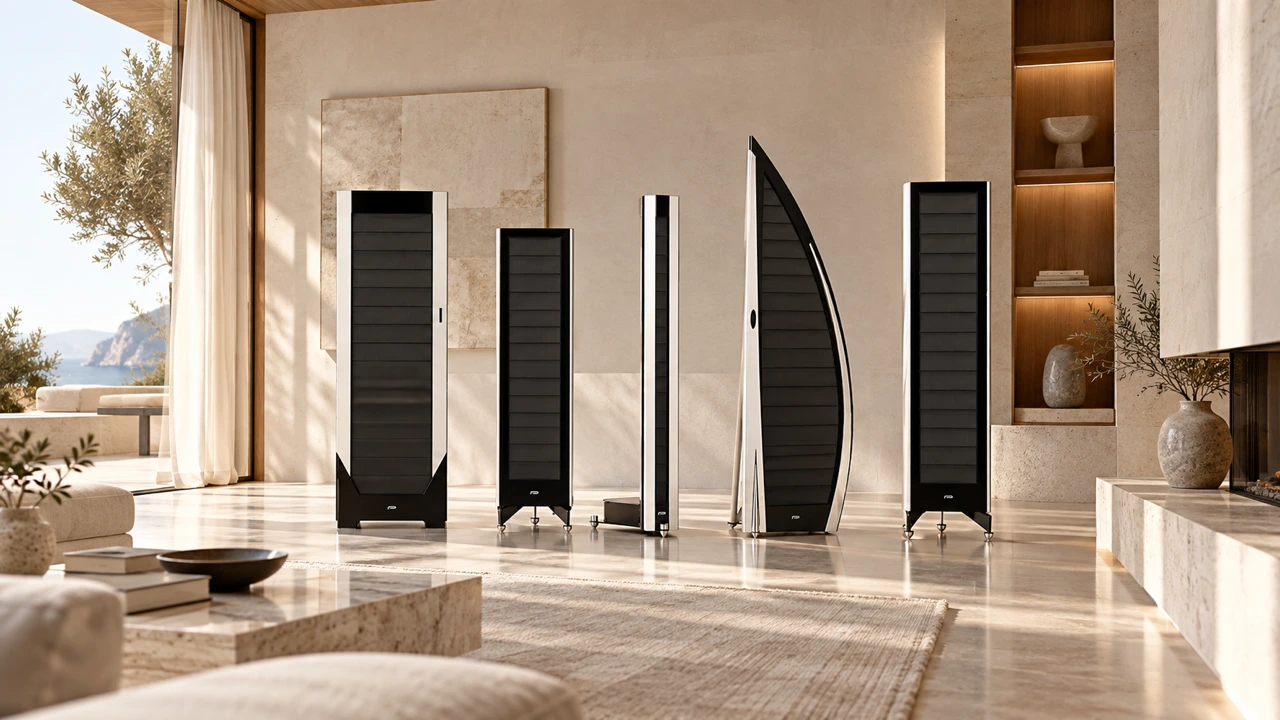 Prodigio Audio electrostatic loudspeaker collection in a contemporary Mediterranean interior